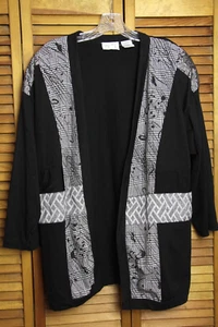 1980er Bonnie & Bill Holly schwarz weiß Hahnentritt Kimono Stil Strickjacke Large - Bild 1 von 8