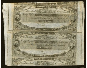 $1-$2 1860's Newport Rhode Island Obsolete Currency Uncut Sheet Bank Notes UNC+ - Picture 1 of 2