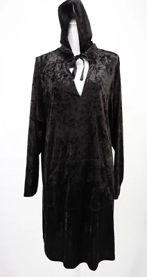 Torrid Sleep Womens Plus 3X Crushed Velour Hoodie Lounge Dress Black Gothic New - Image 1 of 4