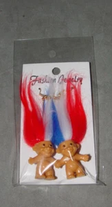 Troll Doll 1" Good Luck 4th Of July Patriotic Red White Blue Pierced Earrings - Picture 1 of 1