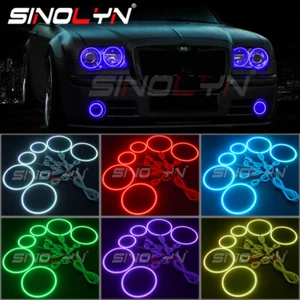 6 Pcs Halo Rings RGB Remote Angel Eyes DRL For Chrysler 300C Headlight Foglight - Picture 1 of 10