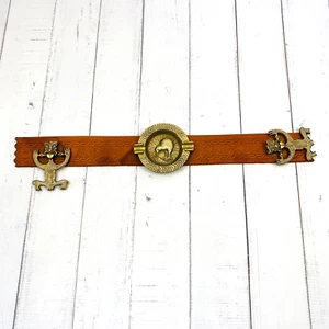 New Zealand Ashtray Kiwi & Maori Figures Leather & Metal 35cm long Vintage - Picture 1 of 10