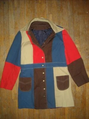 CHAQUETA GABARDINA DE LLUVIA RETRO CON BOTONES CAFÉ DISCO SAFARI PATCHWORK MUJER AÑOS 70 DE COLECCIÓN Foto 1 de 4