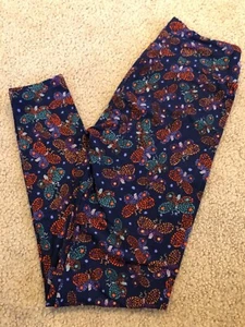 LuLaRoe OS Leggings One Size Butterfly Butterflies Floral Blue Purple #163 - Picture 1 of 2