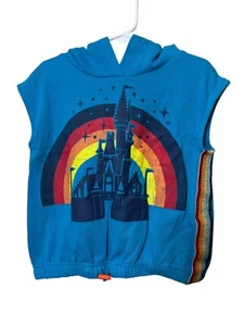 Disney Retro Youth Small Hooded Rainbow Vest Glitter Sides Elastic Waist - Picture 1 of 3