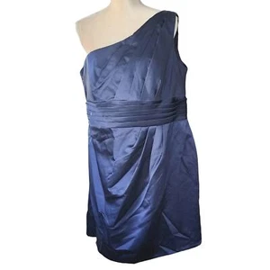 Vestido David's Bridal Azul Real Un Hombro Plisado Talla Grande 18/20 - Imagen 1 de 8