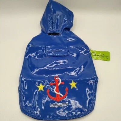 Casaco de cachorro azul chuva forrado liso tamanho 10 bordado impermeável âncora country - Imagem 1 de 4
