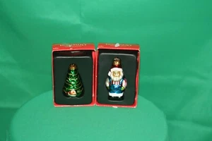 2 mini blown glass christmas ornaments 1 of santa the other christmas tree new - Picture 1 of 3