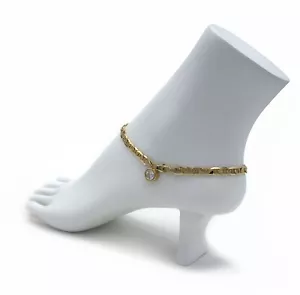 CAVIGLIERA CATENA MAGLIA MARINAIO ITALIANA 6mm zirconi braccialetto placcato oro 14k - Foto 1 di 5