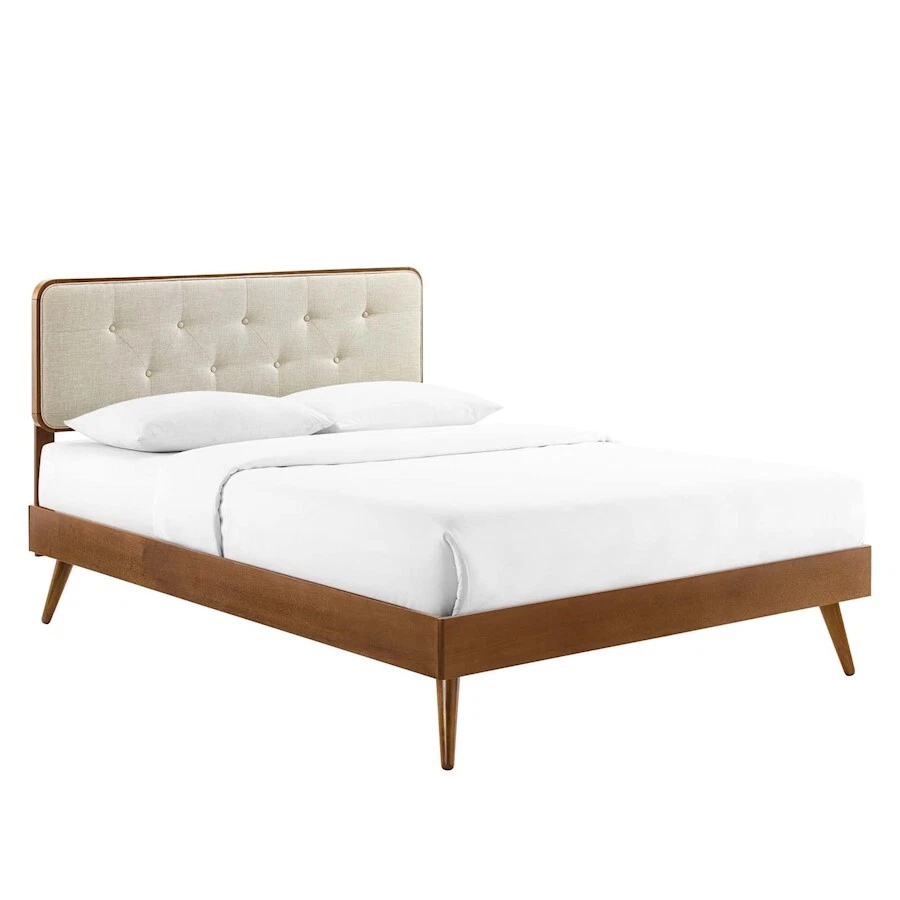 Modway Bridgette Queen Platform Bed/Splayed Legs Walnut/BG -MOD-6388-WAL-BEI