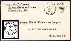 WWII SOLDIER FREE FRANK JUNE 5, 1942 WITH COPY OF FULL POSTMARK FOR EXHIBITION - Picture 1 of 1