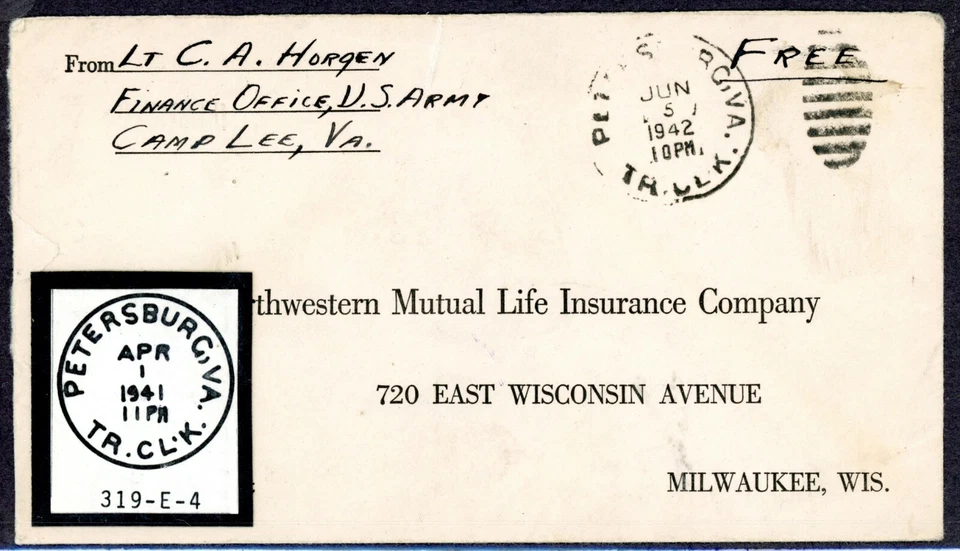 WWII SOLDIER FREE FRANK JUNE 5, 1942 WITH COPY OF FULL POSTMARK FOR EXHIBITION - Image 1 of 1