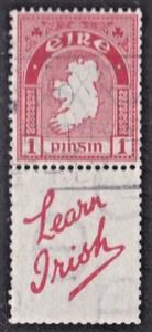 IRELAND 1940 Map 1 Penny Wmk. e Label Learn Irish Used Hib D17 B3 € 1500 - Picture 1 of 2