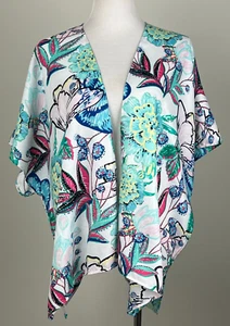 CHICO'S 'Botanical Blooms Woven Ruana Wrap' - S/M, Pink Turq Yellow Blue - Picture 1 of 7