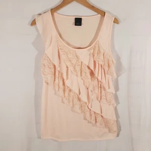 J.T.B. Ladies Size L Cute Pink Peach Knit Sleeveless Tank Top Lace Ruffles - Picture 1 of 10