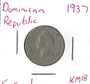 Moneda República Dominicana 5 Centavos 1937 KM18 - Imagen 1 de 3