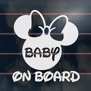 BABY ON BOARD Sticker 120mm girl mouse ears bow ribbon car window decal - Picture 1 of 1