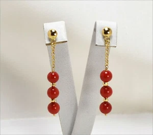 Pendientes Oro Amarillo 18KT Coral Rojo Puntos 6MM Puntos Oro - Oght 0691- - Imagen 1 de 3