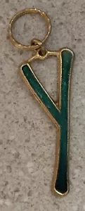 Vintage Lowercase LETTER "y" Keychain Green Plastic Gold Metal Loose - Picture 1 of 2