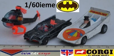 lot 3 batmobile penguin helico 1/60 dc comics batman corgi juniors gt britains - Photo 1/4