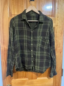 Women’s CP Shades Lagenlook Green Plaid Button Cotton Down Shirt  Size Small - Picture 1 of 6