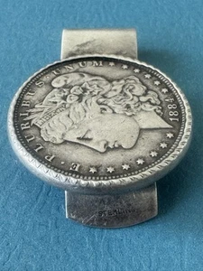 Antique Victorian Morgan Dollar & David Star .925 Sterling Silver Money Clip - Picture 1 of 13