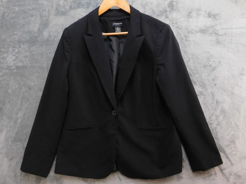 Blazer Liz Claiborne Mujer 12 Negro Carrera Oficina Traje Chaqueta Forrado Elástico Foto 1 de 4