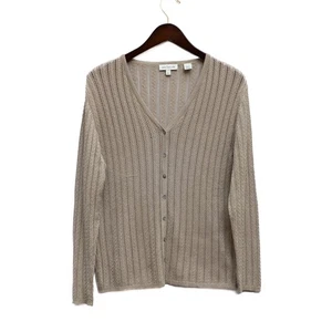 Vtg Ann Taylor Pure Silk Cardigan Size L Beige Cable-Knit Lightweight Neutral - Picture 1 of 6