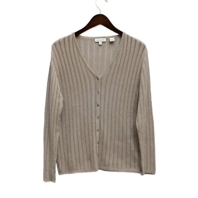 Vtg Ann Taylor Pure Silk Cardigan Size L Beige Cable-Knit Lightweight Neutral - Image 1 of 4