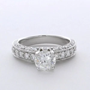 Anillo de compromiso de oro blanco de 14K vintage de diamantes redondos cultivados en laboratorio de 4,18 quilates F SI1 - Imagen 1 de 15