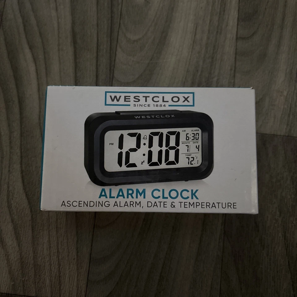 Westclox Digital Alarm Clock Day/Date Display and LED Backlight Black OPEN BOX - Image 1 of 3
