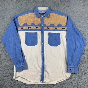 Bazaar Western Hemd Herren Large blau hellbraun Denim Druckknopf Kunstleder Passe - Bild 1 von 23
