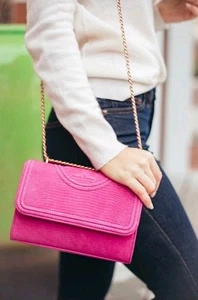 New Tory Burch Pink Fleming Snake Small Convertible Handbag Crossbody Bag - Picture 1 of 12
