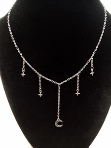 American Eagle Silver Tone Stars Moon Dainty Necklace ~ Very Short 12" - 14" - Picture 1 of 7