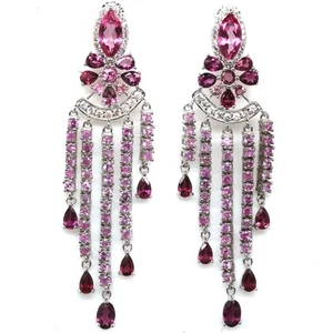 Thai Handgefertigt Pink Mystic Topas, Rhodolith, Saphir & Zirkonia Ohrringe - Bild 1 von 4