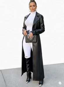 Cappotto donna nero lungo vera pelle di agnello elegante festa abbigliamento casual - Foto 1 di 6