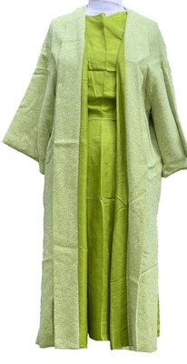 Hermoso conjunto de chaqueta y vestido verde vintage hecho a mano de seda talla S Foto 1 de 4