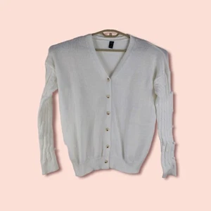 womens cardigan white pompom sleeve contast buttons emery rose size XL new - Picture 1 of 7