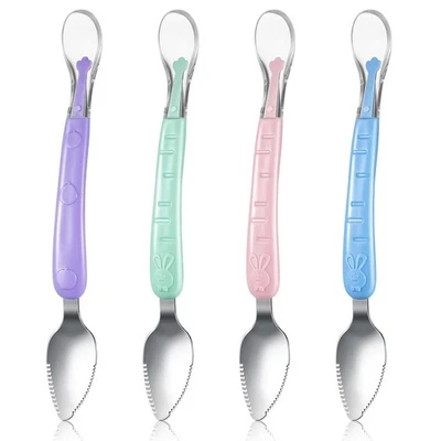 Cuchara de comida de silicona doble cabeza para bebé Lallisa 4 piezas púrpura, verde, rosa, cian  Foto 1 de 4