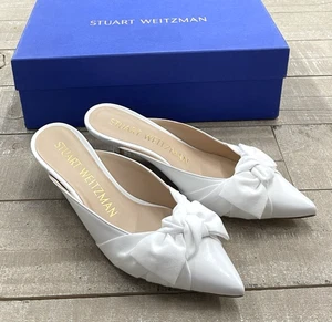 New Stuart Weitzman Chinara 50 Slip On Leather Mules In White Size: 36 (US 5.5) - Picture 1 of 9