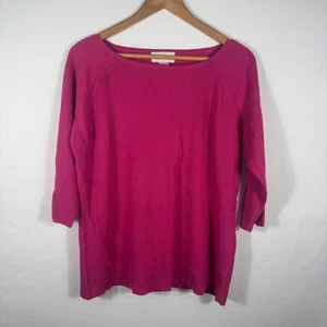 Graver Studio Damen Rippstrick Oberteil 3/4 Arm U-Boot-Ausschnitt Pullover Magenta Large - Bild 1 von 4