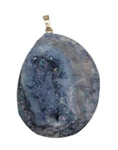 Blue Galaxy Druzy Quartz Chunk Pendant Natural Semi-Precious Gemstone Stunning - Picture 1 of 11