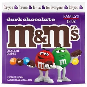 M&M'S Dark Chocolate Candy, Family Size Bulk Candy Chocolate, 18 Oz Resealable B - Picture 1 of 12