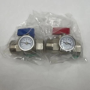 Pair of ball valves for manifold, with temperature gauge. Inlet/Outlet: 1″” FBSP - Picture 1 of 6
