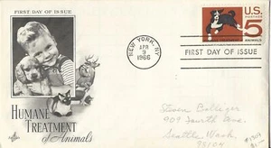1966 FDC SC# 1307 Humaane Treatment - Dog K403 - Picture 1 of 1