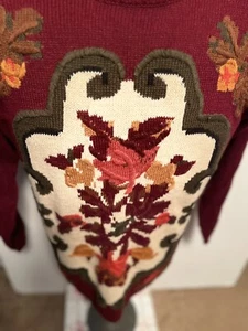 Vintage SK & Company  Maroon Embroidery Fall  Knit Sweater Size M - Picture 1 of 8