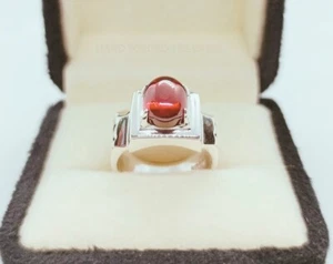 Rare Red Zircon Handmade Sterling Silver 925 Ring Oval Shape Cabochon Red Zircon - Picture 1 of 6