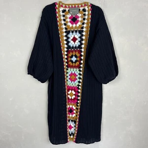 By Anthropologie One size Square crochet duster kimono navy colorful long granny - Picture 1 of 17