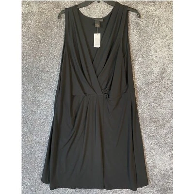 Lane Bryant Faux Wrap Dress Size 18/20 Black Sheath Midi Stretch Babydoll Classy - Image 1 of 4