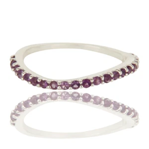Gemstone Pave Half Wave Wedding Band Stackable Amethyst Ring 925 Sterling Silver - Picture 1 of 8